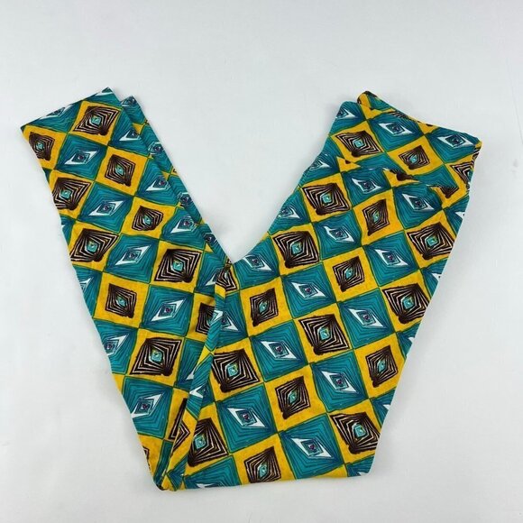 LuLaRoe Leggings One Size NEW Aqua and Yellow - Picture 1 of 4